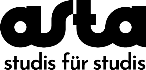 AStA-Logo bestehend aus schwarzer Schrift auf weißem Grund unter dem Schriftzug asta steht studis für studis